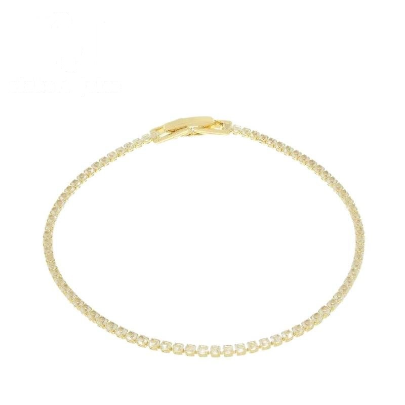 PULSEIRA FOLHEADO A OURO RIVIERA BRANCO LEITOSO 17CM