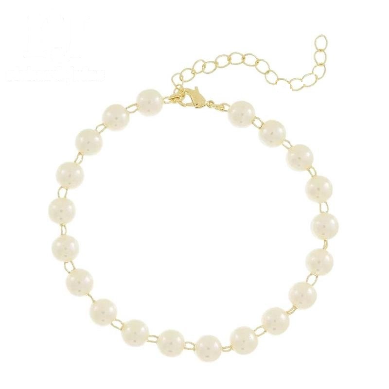 PULSEIRA FOLHEADO A OURO PÉROLAS 6MM 17,5CM+5CM