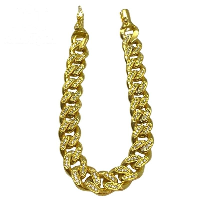 PULSEIRA DE MOEDA GRUMET 21 CM COMPRIMENTO E 10 MM LARGURA CRAVEJADA DE PEDRAS