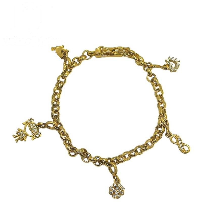 PULSEIRA DE MOEDA PORTUGUESA 19 CM E 3 MM C/05 PINGENTES CRISTAL