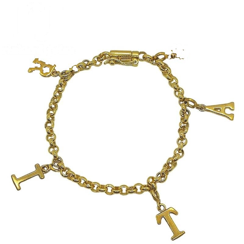 PULSEIRA DE MOEDA PORTUGUESA 17 CM E 3 MM C/04 PINGENTES LETRA E CORAÇÃO CRISTAL
