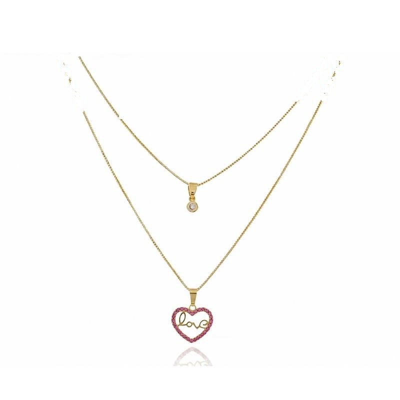 CONJUNTO FOLHEADO A OURO C/ CORRENTE VENEZIANA 40CM+5CM DUPLA PONTO DE LUZ E CORAÇÃO
