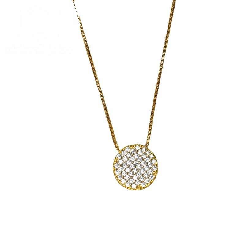 CONJUNTO DE MOEDA C/ PINGENTE REDONDO GRANDE+CORRENTE VENEZIANA FOLHEADA A OURO 40CM
