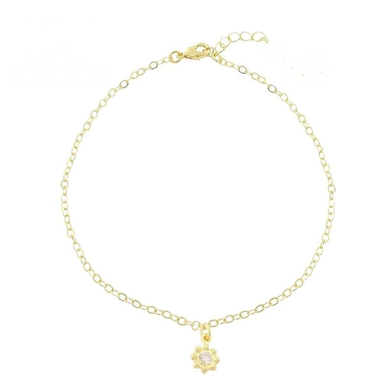 TORNOZELEIRA FOLHEADO A OURO C/ 01 PINGENTE DE FLOR