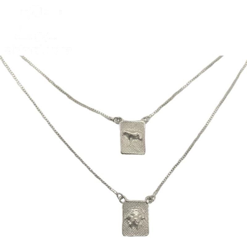 ESCAPULÁRIO DE PRATA 925 CORDEIRO DE DEUS QUADRADO C/ CORRENTE VENEZIANA 60CM
