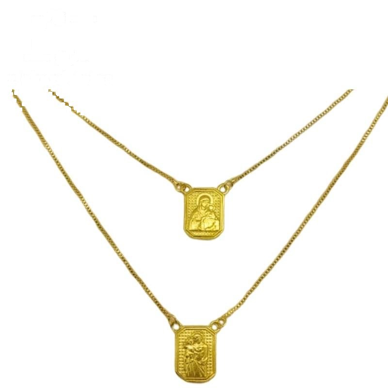 ESCAPULÁRIO DE MOEDA SANTO ANTÔNIO C/ CORRENTE VENEZIANA FOLHEADA A OURO 60CM